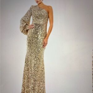 Mac Duggal Glittering Gold One-Shoulder Gown